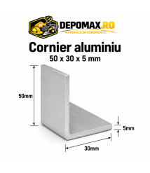 Cornier aluminiu 50 x 30 x 5 mm, 6 metri (EN AW-6060)
